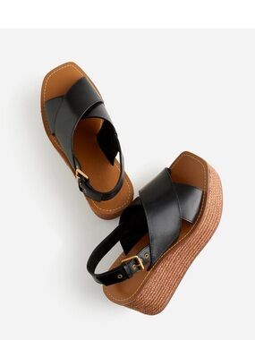 Madewell Amee Wedge Sandals 8 Black Leather Platform NU912 Display Shoe